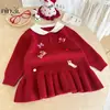 Vestido Navideño para Niña para Otoño e Invierno, Vestido de Princesa Tejido para Niños, Atuendo de Invierno para Fiesta de Primer Cumpleaños de Bebé de Un Año