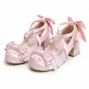 Zapatos Mary Jane de Tacón Grueso con Lazo Lolita para Niñas, Zapatos LO sin Espalda con Tira Cruzada de Encaje, Múltiples Colores, Dropshipping Disponible