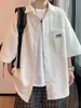 Camisa de Manga Corta para Hombre en Verano, Seda de Hielo Delgada, Estilo Salino de Alta Gama, Estilo Novio, Chaqueta Camisa Guapa de Manga Media, Estilo Harajuku