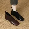 Botines elásticos de estilo británico de nicho francés con retazos para mujer 2026 Otoño/Invierno Nuevas llegadas Botines de cuero suave con punta cuadrada