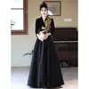 Vestido de Noche para Mujer, Negro de Alta Gama con Mangas Largas, Elegante y Atmosférico para Anfitrión de Reunión Anual, Ropa para Actuación Coral de Examen de Arte Vocal