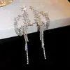Brincos de borla em formato de flor com zircônia super brilhante, estilo europeu e americano de luxo, brincos de banquete do palácio, brincos de luxo leve de alta qualidade para mulheres