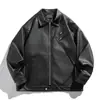 Chaqueta de Cuero Retro Americana Nanxia para Hombre, Marca de Moda Primavera para Motociclismo High Street, Abrigo de Cuero Fresco y Elegante