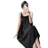 Pijama de Algodón y Seda Nuevo Muzhen para Mujer, Estilo Delgado de Verano, Algodón Artificial, Color Sólido, Camisón de Tirantes Largos, Ropa de Casa para Verano