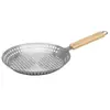 Mango de Madera de Grado Alimenticio Fondo Plano Redondo Molde para Hornear Cesta para Barbacoa de Acero Inoxidable Molde Perforado para Hornear Accesorios para Horno Venta Caliente Transfronteriza