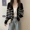 2026 Nuevo Suéter Cardigan de Punto Rayado Versátil Casual de Manga Larga para Mujeres Ligeramente Gorditas, Corte Delgado y Adelgazante