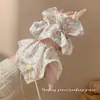 Goma para el pelo tipo lazo floral estilo coreano con borde de encaje, Pañuelo cuadrado para el pelo para coleta baja, Dulce accesorio para el pelo para el verano