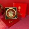 Nuevo cuenco del tesoro de oro puro 999 estilo chino con marco de fotos de pan de oro, una decoración de escritorio para atraer la fortuna y un regalo de agradecimiento para negocios