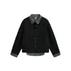Chaqueta cárdigan holgada de retazos de imitación de dos piezas a rayas para hombre, nuevo estilo de primavera con cuello de camisa, chaqueta fina casual para mujer