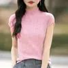 Novo Top de Tricô Feminino 2026 Primavera Costurado Gola Meia-Alta Slim Fit Versátil Elegante