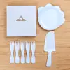 Conjunto de Louças para Bolo Gotas d'Água Plástico Descartável Prato de Jantar Faca e Garfo Conjunto de Pratos Faca e Garfo para Bolo de Aniversário Combinação