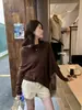 Té Verde Limón 2026 Otoño Moda Estilo Perezoso Holgado Adelgazante Irregular Asimétrico Manga Murciélago Manga Larga Top de Punto