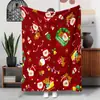 Bestseller transfronterizo de Amazon: Manta de franela roja de frutas navideñas, copos de nieve y ciervos, manta suave para el hogar en vacaciones