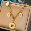 Collar con múltiples colgantes de corazón, sol, luna, elefante estilo europeo y americano, collar de esmalte colorido, cadena para clavícula de acero inoxidable chapado en oro para mujer