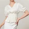 Camisa Fina de Verano para Mujer con Mangas Cortas y Dobladillo Fruncido, Nuevo Top Elegante Hbzx710351, Distribución para Transmisión en Vivo