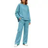 Conjunto de sudadera de manga larga de color liso con cuello redondo para primavera/otoño, estilo europeo y americano transfronterizo, moda casual para mujer, conjunto de pantalones anchos, producto nuevo