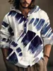 Moda Primavera e Outono 2024 Estação Independente Mais Vendido Camisa Masculina com Capuz Costurada de Manga Longa Estampada em 3D Linho Meio Botão
