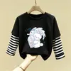 Blusa Patchwork Casual para Menina Roupas de Algodão Puro Infantil Novo Estilo Moda Tendência Manga Longa Primavera e Outono