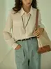 Camisa de Manga Larga Azul de Lyocell Estilo Retro Francés para Mujer Diseño Primavera 2026 Camisa Holgada con Cuello Polo Moderna
