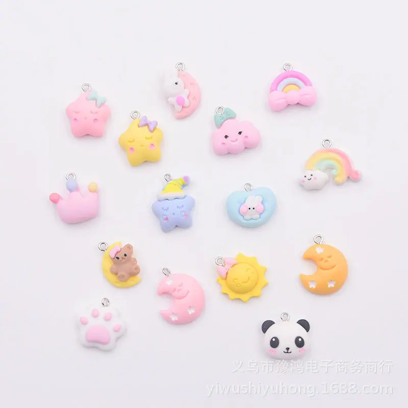 树脂卡通仿真星星皇冠月亮猫爪熊猫吊坠1