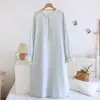 Bata de Noche de Gasa de Algodón Puro Floral Dulce de Manga Larga para Mujer Primavera y Verano Delgada Holgada Vestido de Encaje Ropa de Casa Pijama