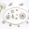 Fábrica de flores plateadas, flores secas directas, serie negra en relieve, especímenes de plantas, hojas de flores reales, bolsa de material floral