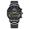 Reloj de pulsera para hombre con banda de acero, nuevo diamante transfronterizo, moda, calendario de sol, luna y estrellas de tres ojos falsos, cuarzo, para hombre