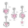 Nuevo producto de comercio electrónico transfronterizo europeo y americano: Anillo para piercing de ombligo con forma de corazón, mariposa y gatito, incrustado con circonita rosa