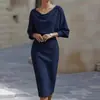 Vestido Largo de Mujer 2026 Estilo Nuevo Europeo y Americano Transfronterizo Mangas Murciélago Plisadas Largo Medio Adelgazante Cubre Imperfecciones para Viaje de Negocios Vacaciones