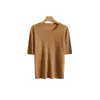 Camiseta feminina estilo coreano, pura e atraente, de tricô trançado, gola redonda, manga curta, para o início do outono 26, design de alta qualidade, top deslumbrante
