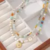 Collar de cuentas de piedra natural brillante estilo chica dopamina de verano con concha de colores cadena de cuello plegable elegante exquisita