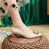 Elegantes Zapatos de Boda Nupciales de Satén Punta Puntiaguda Zapatos de Tacón Medio con Pedrería Zapatos de Mujer para Desplazarse Boca Baja Hebilla Cuadrada Tacón Grueso Slip-on
