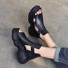 Zapatos Romanos de Boca de Pez, Botines Cortos, Sandalias de Plataforma de Cuero Suave, Sandalias de Velcro para Mujer que Aumentan la Altura y Adelgazan, Modernas, Casuales y Versátiles