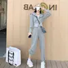 Outono e Primavera Tamanho Plus Solto Temperamento Casual Emagrecimento Estilo Coreano Moda Moletom Calça de Perna Larga Conjunto de Roupa Esportiva Venda por Atacado Transfronteiriça