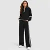 Popular conjunto deportivo casual transfronterizo europeo y americano para mujer, sudadera con cremallera de cuello semi-alto y pantalones largos anchos holgados, conjunto de dos piezas