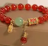 Pulsera de Ágata Roja para Mujer, Cuentas de Frijol Rojo, Cuentas de la Suerte, Pulsera de Hilo de Frijol Rojo, Regalo para Novia o Mejor Amiga