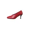 Zapatos de mujer de tacón alto y punta cuadrada, de piel de oveja de primera capa, modelo nuevo de otoño, cuero genuino por dentro y por fuera, tacón de aguja, zapatos de trabajo para mujer
