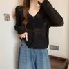 2025 Cardigan de Punto con Protección Solar de Seda de Hielo para Mujer Verano Talla Grande Cuello en V Color Sólido Delgado Hueco Chal Exterior Chaqueta Corta