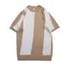 Camiseta de Punto de Manga Corta con Rayas Verticales Empalmadas para Hombre, Estilo Old Money, Lujo Ligero, Corte Ajustado, Seda Helada de Verano, Camiseta al por Mayor de Fábrica Transfronteriza