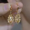 Nueva Hebilla de Oreja Doble Hoja de Circonita Marrón Pendientes de Otoño de Una Hoja de Lujo Pendientes de Hoja de Jade Dorado con Diamante Morado
