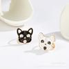 Nuevo anillo de cachorro de dibujos animados lindo y creativo joyería de animales pequeños cachorro sacando la lengua hebilla de bufanda blanco y negro venta al por mayor