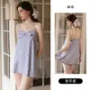Dz Conjunto de Bata y Camisón Atrevido y Seductor de Escote en V Profundo con Espalda Descubierta y Lazo Tridimensional Pura Tentación de Tirantes W6884