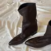 Botas de montar de piel de oveja estilo retro western francés con tacón grueso y punta fina, para mujer, de pierna ancha, adelgazantes, sencillas, de media pantorrilla