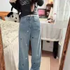 Jeans rectos para mujer con bordado de estrella azul, nuevos estilos de verano y otoño, tallas grandes, corte holgado, efecto adelgazante, pantalones de pierna ancha
