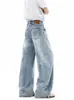 Jeans de estilo americano lavados azul claro con dobladillo curvo para hombre y mujer, pantalones casuales de alta costura para el verano 2026, pantalones anchos sueltos y fluidos