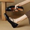 Elegantes Mary Janes Retro con Textura de Piel de Vaca para Aumentar la Altura Otoño 2024 Tacón Bajo Punta Redonda Pequeña Cuero Genuino Tira Cruzada Zapatos de Una Capa para Mujer