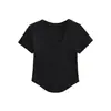 Camiseta Sexy Slimming de Verão Estilo Europeu e Americano com Gola Redonda Grande e Barra Irregular Curva, Top Justo de Manga Curta