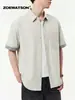 Camisa de Manga Corta a Cuadros Retro Americano Bloques de Color para Hombre Zoewatson Verano Casual Versátil Cuello Camisero
