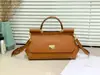 Bolso de Hombro DG de Cuero Genuino Bolso Baguette Grande Bolso de Mano Siciliano Bolso Cruzado de Piel de Vaca Bolso con Tapa Primavera y Verano Bolso con Estampado de Palma de Vaca