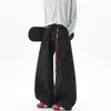 Calça casual desconstruída estilo retrô americano com amarração para homens, nova coleção de outono, corte solto, cor café, secagem rápida, calça de trabalho de perna larga
